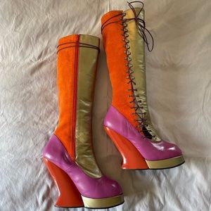 Fluevog Gold / Orange / Purple Grand National Boots Size 14